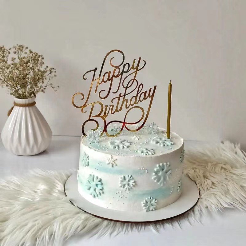 New design Gold Acrylic Cake Decorations Baking Decorating Supplies For Side of Cake Use Happy Birthday Acrylic Cake Topper