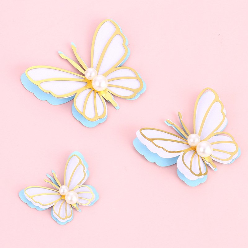 Pearl Butterfly Birthday Cake Topper Pink Gold DIY Cake Decor Wedding Birthday Cake Toppers Baby Shower Baking Supplies