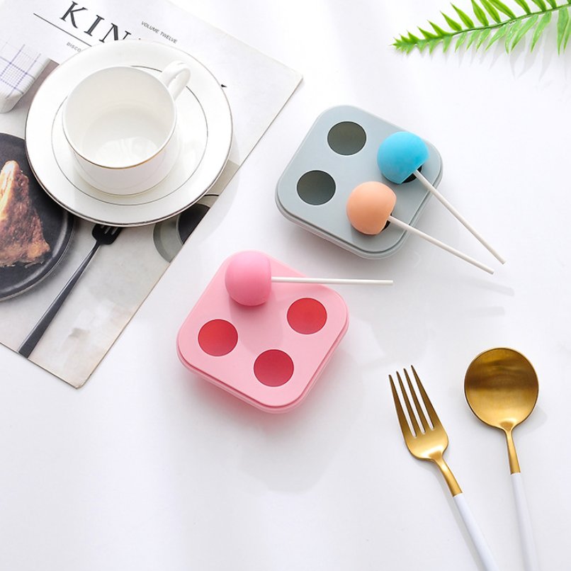 4 Cavities Round Shape Lollypop Molds Nonstick Silicone Homemade Candy Chocolate Cookie Making Mould With Sucker Sticks