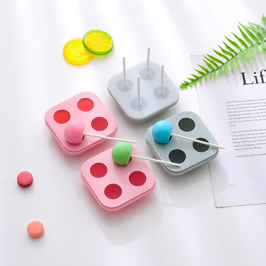 4 Cavities Round Shape Lollypop Molds Nonstick Silicone Homemade Candy Chocolate Cookie Making Mould With Sucker Sticks