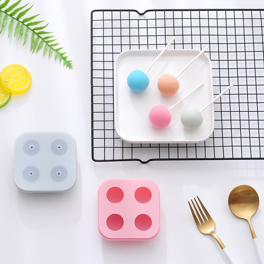 4 Cavities Round Shape Lollypop Molds Nonstick Silicone Homemade Candy Chocolate Cookie Making Mould With Sucker Sticks