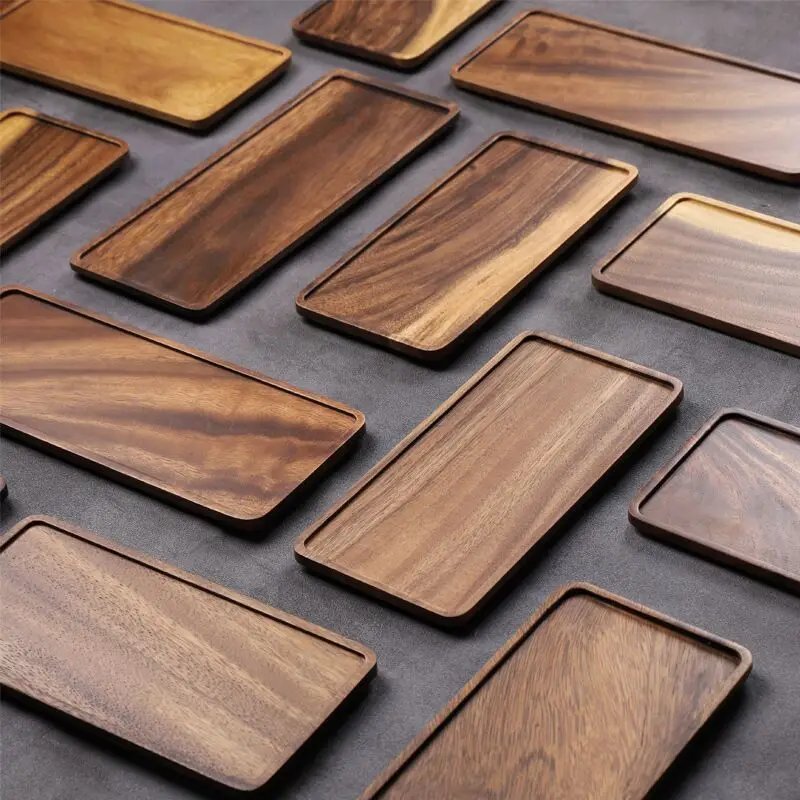 Walnut wood rectangular tray dry bubble tea plate cake bread breakfast snack tray hotel supplies restaurant tea tray