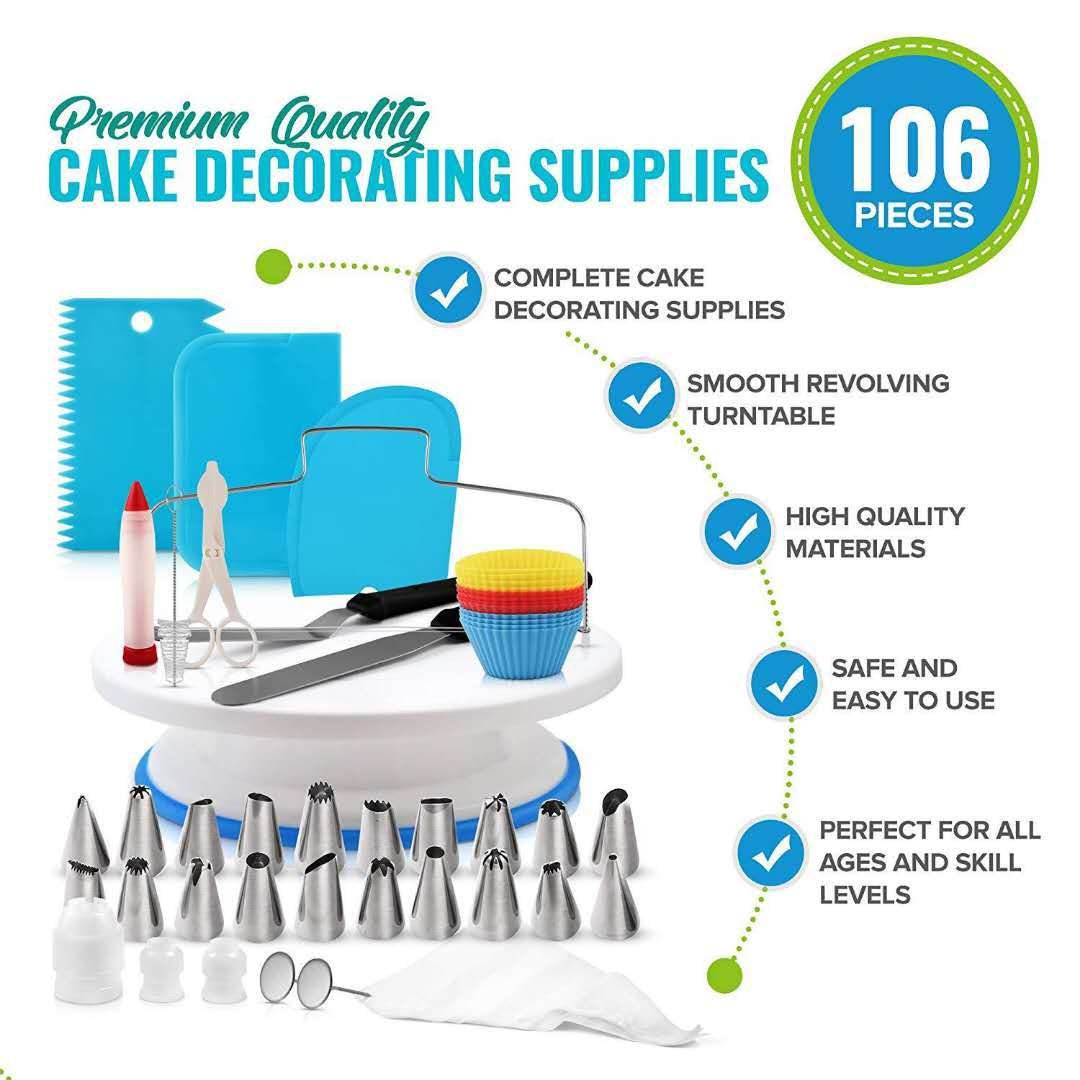 106 Piece Cake Turntable Decorating Supplies Cake Baking Russian Flower Mouth Set TPU Piping decorating Bag