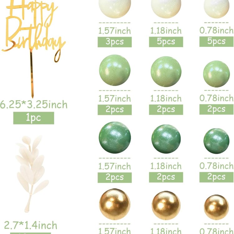Pearlescence Green White Balls Cake Topper Boho Grass Cake Decorations for Wedding Baby Shower Birthday Party Supplies