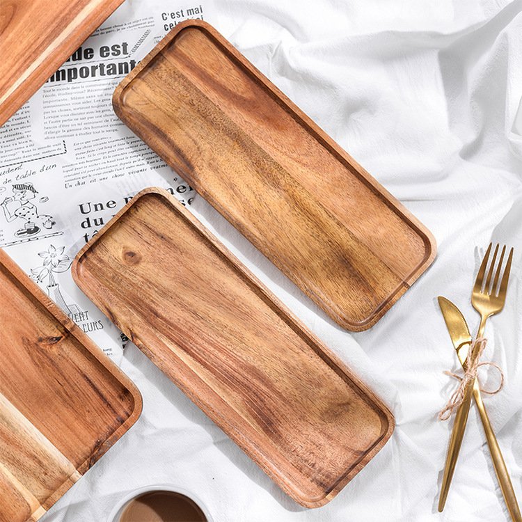 Wholesale hot sale solid wood food fruit serving tray acacia wooden plate