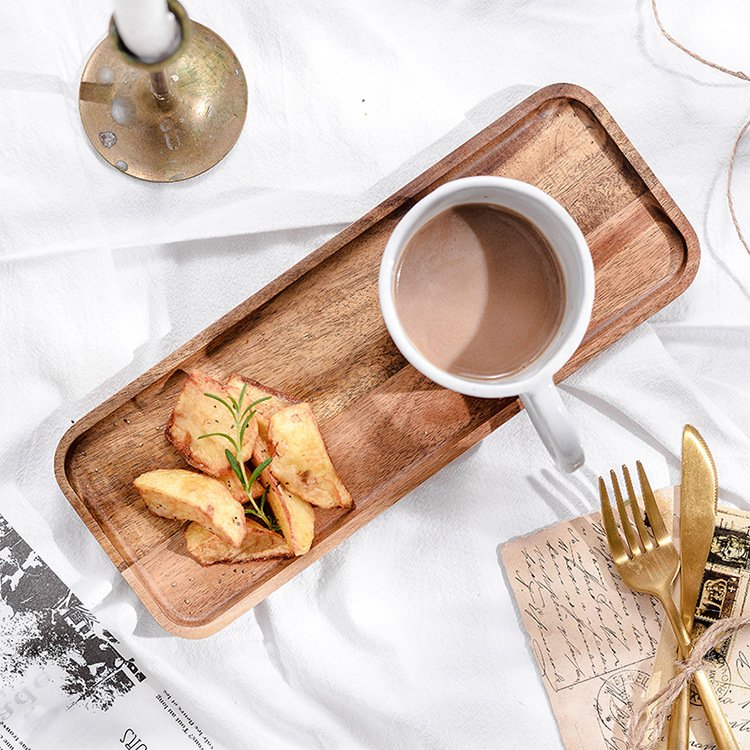 Wholesale hot sale solid wood food fruit serving tray acacia wooden plate