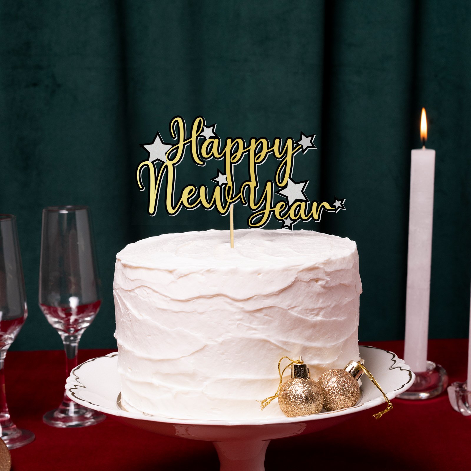 8pcs Foil Firework Cupcake Toppers Happy New Year Banner Wedding Birthday Party cake Decoration Theme Cupcake Toppers Sets
