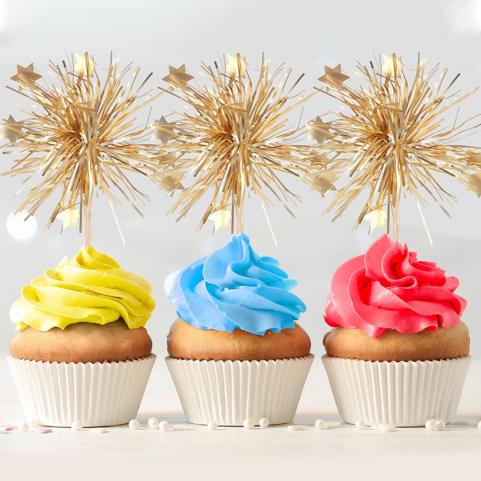 8pcs Foil Firework Cupcake Toppers Happy New Year Banner Wedding Birthday Party cake Decoration Theme Cupcake Toppers Sets