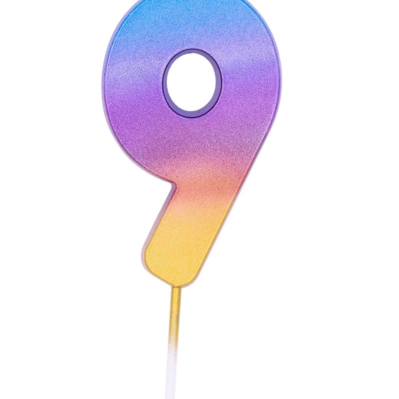 Custom Purple yellow Gradient Sparkling Luxury Rainbow Metallic Gold Stick Wishing Birthday Party Cake Number candles