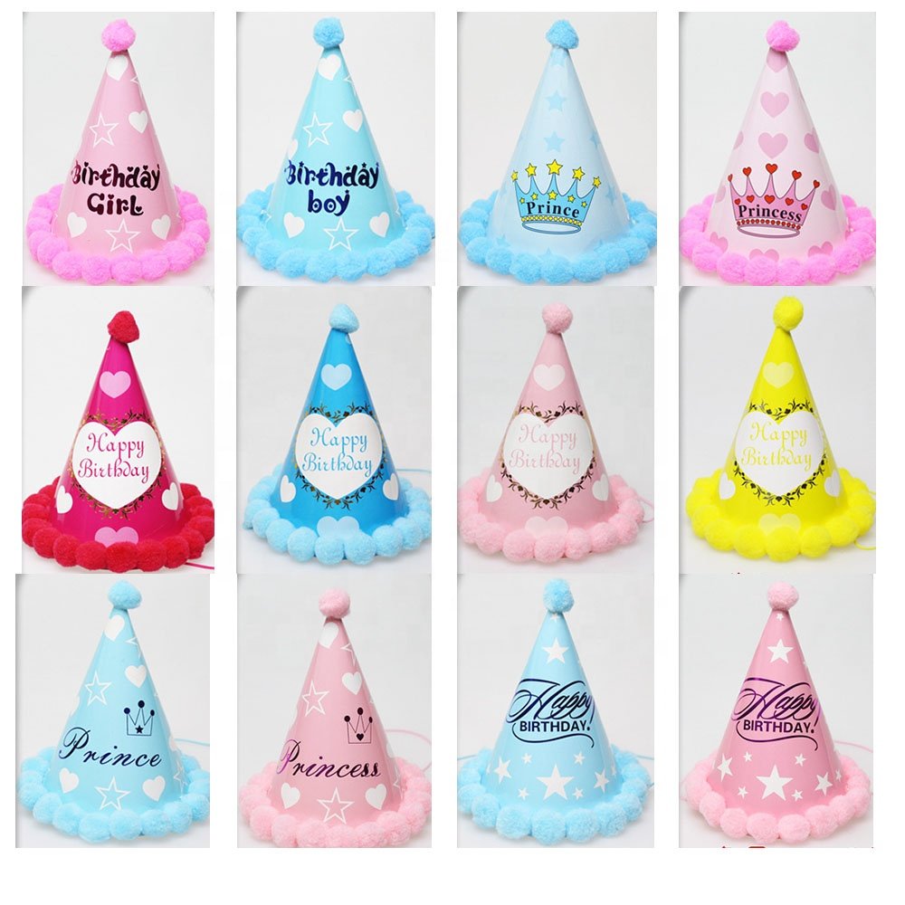 Baby Kids Party Decoration Supplies Cone Paper 1st First Happy Birthday Hat for Kids