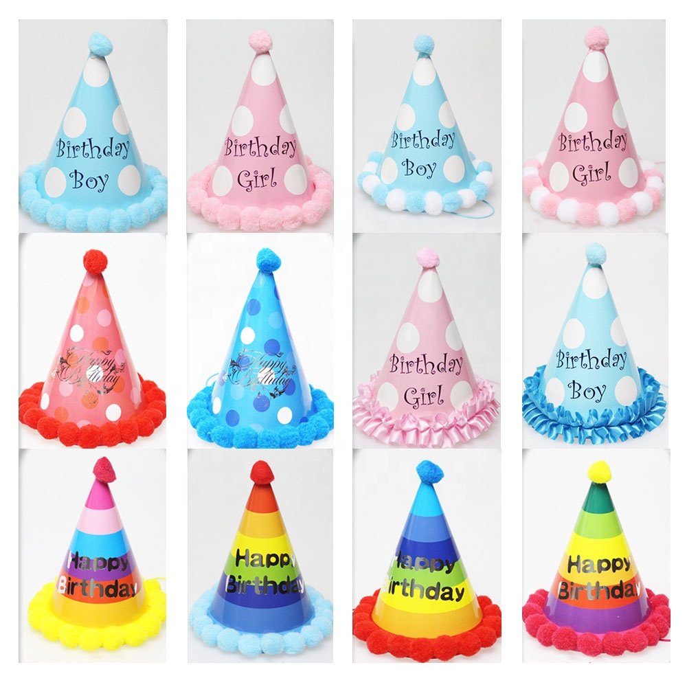 Baby Kids Party Decoration Supplies Cone Paper 1st First Happy Birthday Hat for Kids