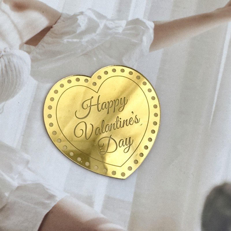 Valentine's Day Cupcake Decorations Golden Heart Round Acrylic Happy Valentine's Day Cake Decorating Supplies for Wedding Party
