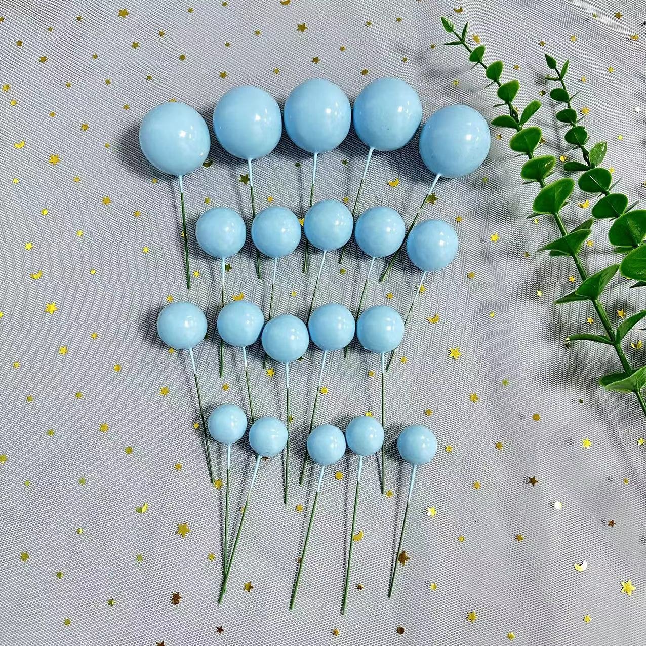 20 Pcs Yellow white and blue foam ball cake topper decor birthday ball cake decorating supplies for party supplies