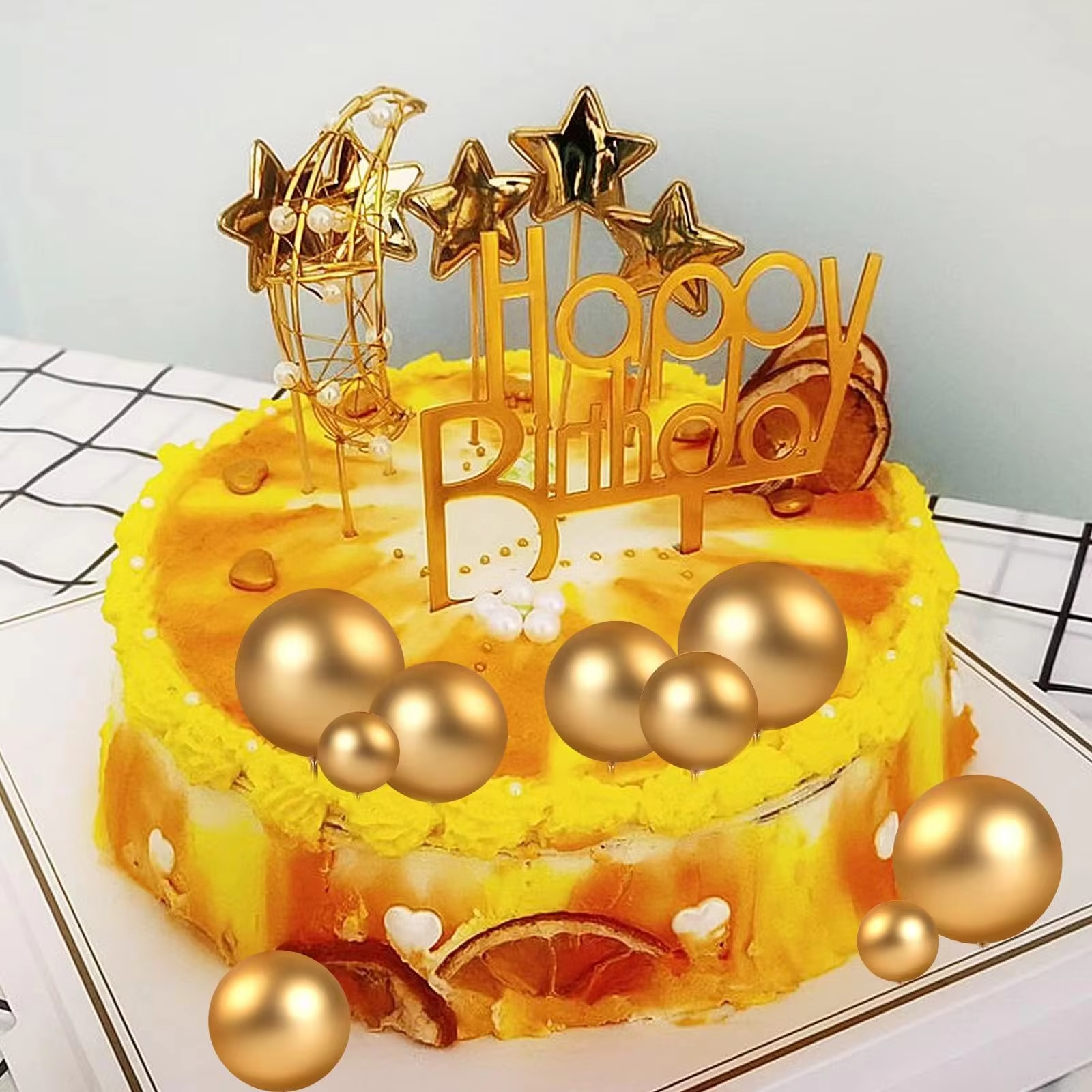 Faux Ball Cake Topper Decoration Mini Balloons Cupcake Stick Foam Ball Cake Decorating Supplies for Birthday Party