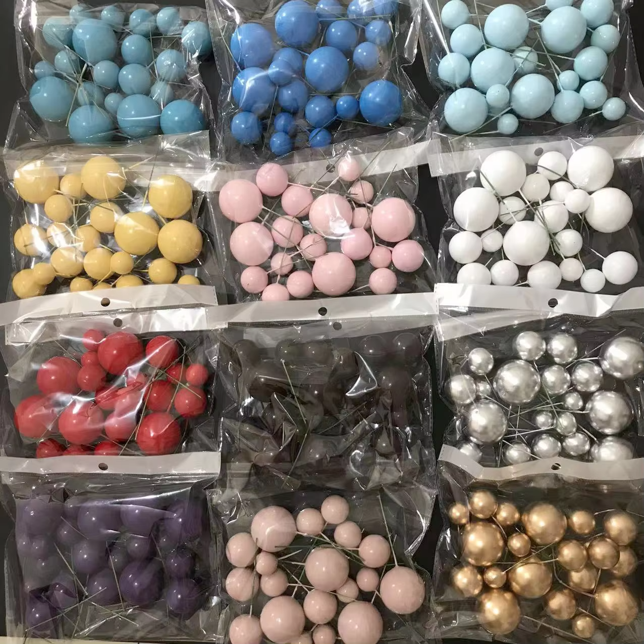 Faux Ball Cake Topper Decoration Mini Balloons Cupcake Stick Foam Ball Cake Decorating Supplies for Birthday Party