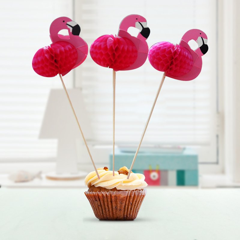 902039 Honeycomb Flamingo Cake Wood Picks 15pcs Party Supplies Children's day Decor Festival Fruit Ice cream Toppers Birthday