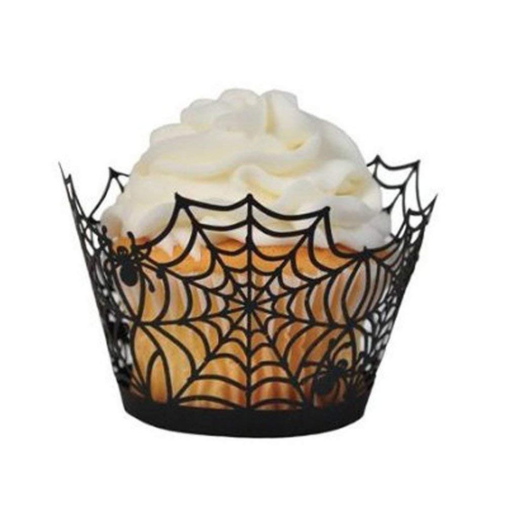 12pcs/pack Halloween Laser Cut Paper Cupcake Wrappers Spider Web Cupcake Spiderweb for Halloween Party Decorations Supply