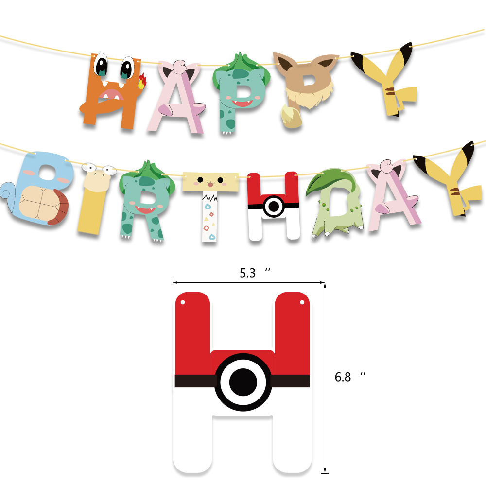 Cartoon character theme birthday party decoration letter flag cake insert cake topper balloon background cloth set supplies