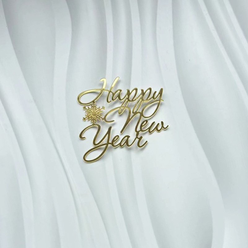Hello 2025 Happy New Year Acrylic Cake Topper Golden Cake Toppers for New Year Xmas Christmas Party Supplies Cake Decorations
