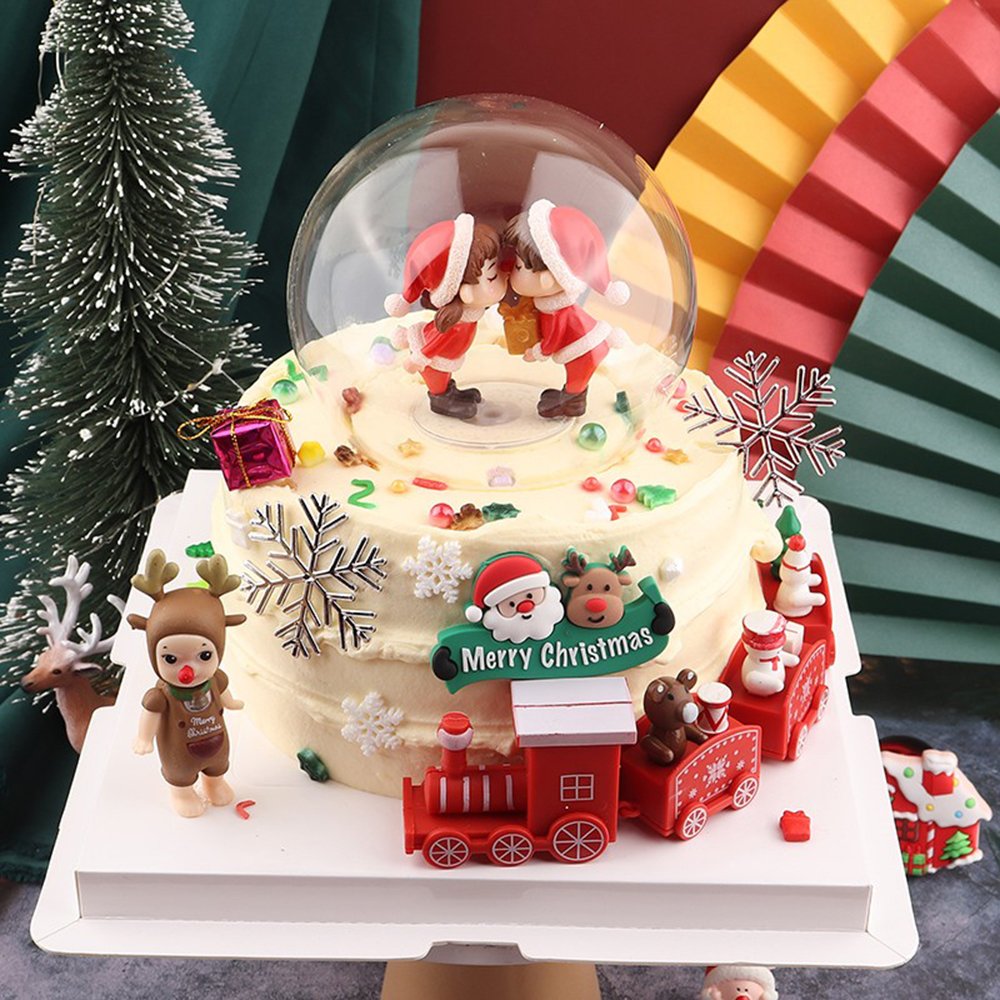 Christmas small train cake decoration pieces Train Christmas scene cake accessories dessert table layout