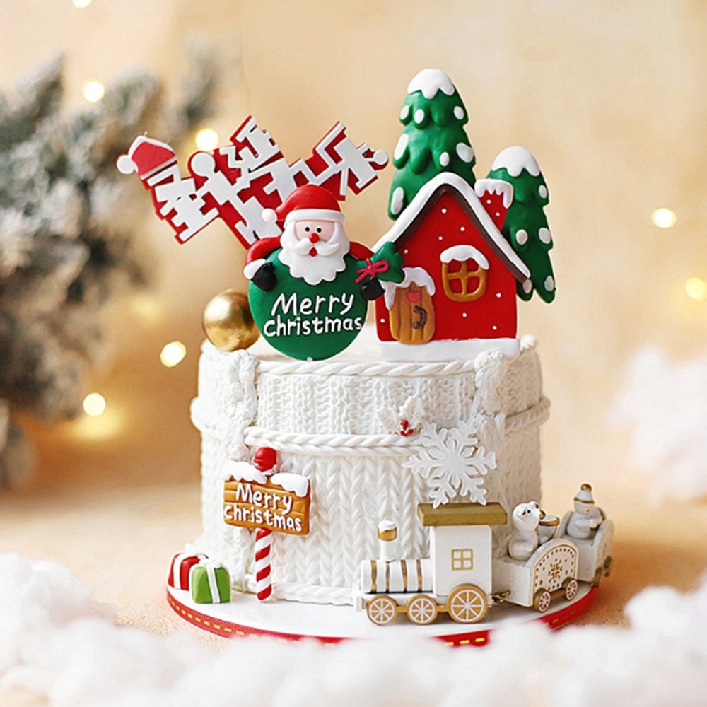 Christmas small train cake decoration pieces Train Christmas scene cake accessories dessert table layout