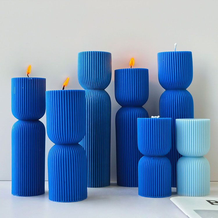 YS Striped Pillar Silicone Candle Mold Gypsum Ornaments Home Decorations Casting Mould DIY Soybean Aromatherapy Candle Making
