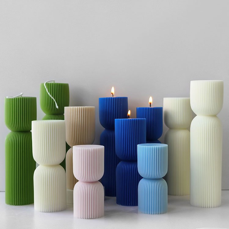 YS Striped Pillar Silicone Candle Mold Gypsum Ornaments Home Decorations Casting Mould DIY Soybean Aromatherapy Candle Making
