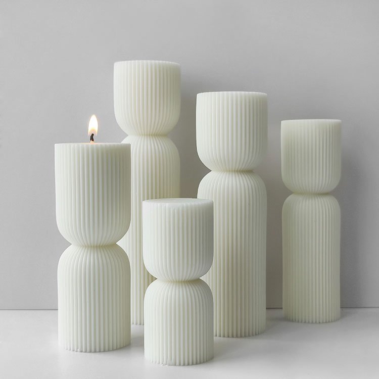 YS Striped Pillar Silicone Candle Mold Gypsum Ornaments Home Decorations Casting Mould DIY Soybean Aromatherapy Candle Making