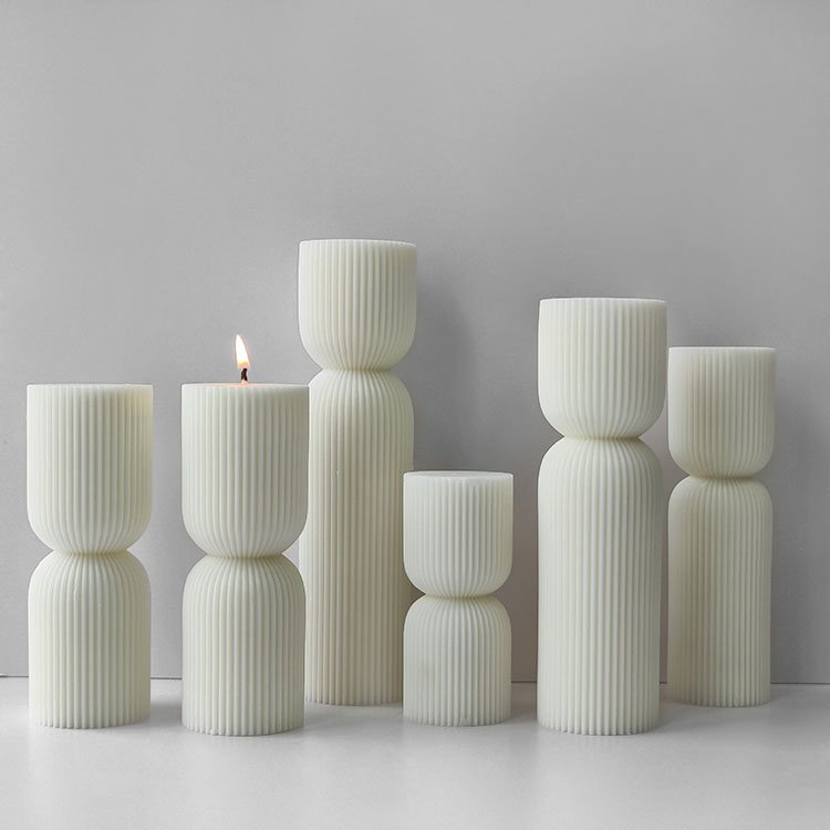 YS Striped Pillar Silicone Candle Mold Gypsum Ornaments Home Decorations Casting Mould DIY Soybean Aromatherapy Candle Making