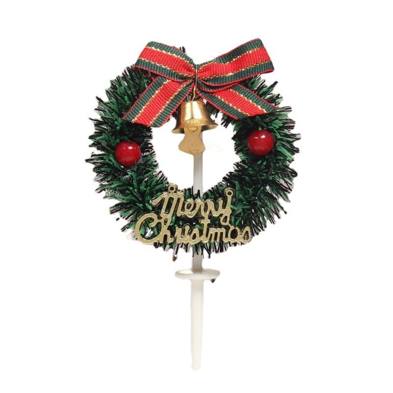 Christmas Cake Decoration Wreath Holly Tree Gift Box Baking Cake Topper Festival Baking Accessory X-mas Cake Decorating Supplies