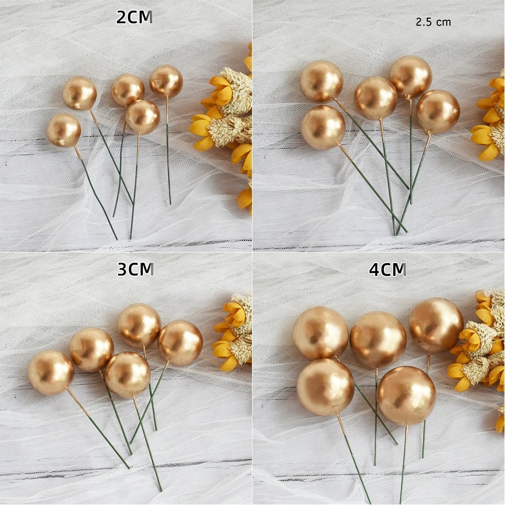 5 Pcs/Pack Foam Gold Silver Ball Cupcake Cake Topper Decoration Toppers