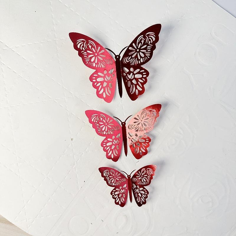 Hot Sales 3D Gold 12pcs/bag Hollow Paper Butterfly Cake Decoration Wall Sticks Home Decor Cake Decorating Supply Wall stickers