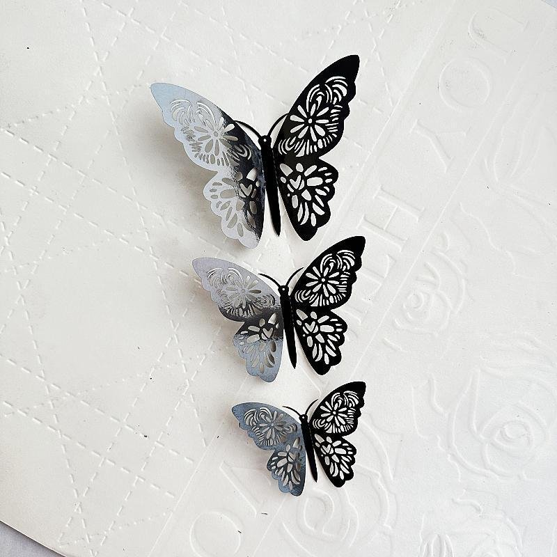 Hot Sales 3D Gold 12pcs/bag Hollow Paper Butterfly Cake Decoration Wall Sticks Home Decor Cake Decorating Supply Wall stickers