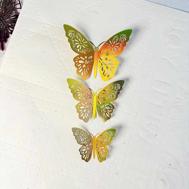Hot Sales 3D Gold 12pcs/bag Hollow Paper Butterfly Cake Decoration Wall Sticks Home Decor Cake Decorating Supply Wall stickers