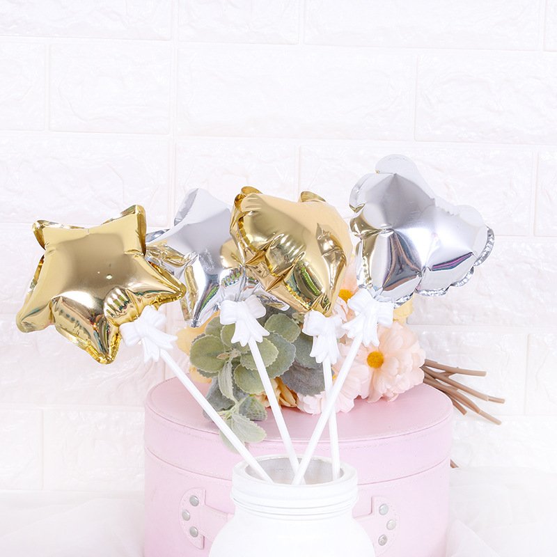 New Party Decoration Cake Topper Heart Star Aluminum Mini Self Inflating Foil Balloons