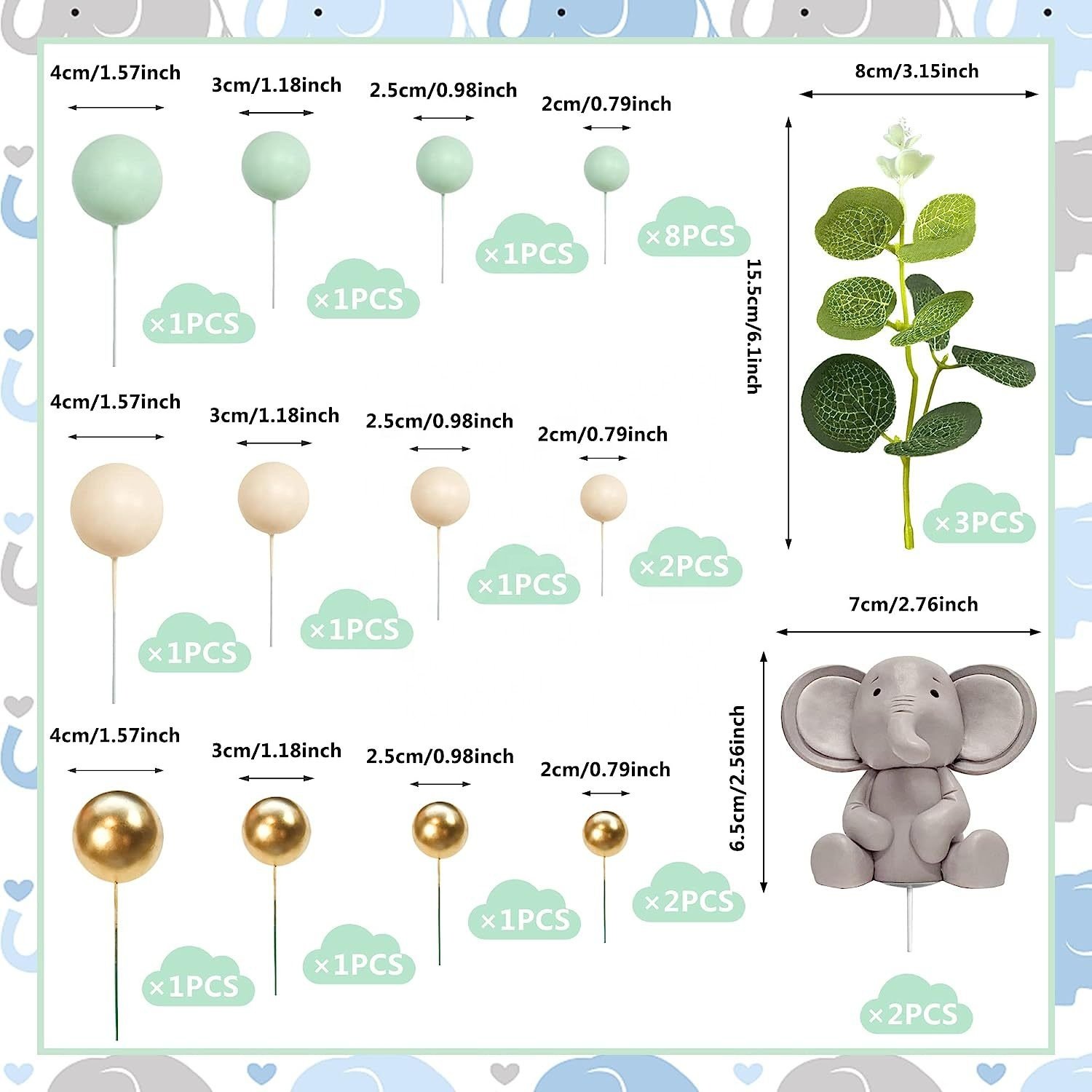 Cute elephant themed birthday baking accessories elephant cake topper for birthday cake decorating supplies