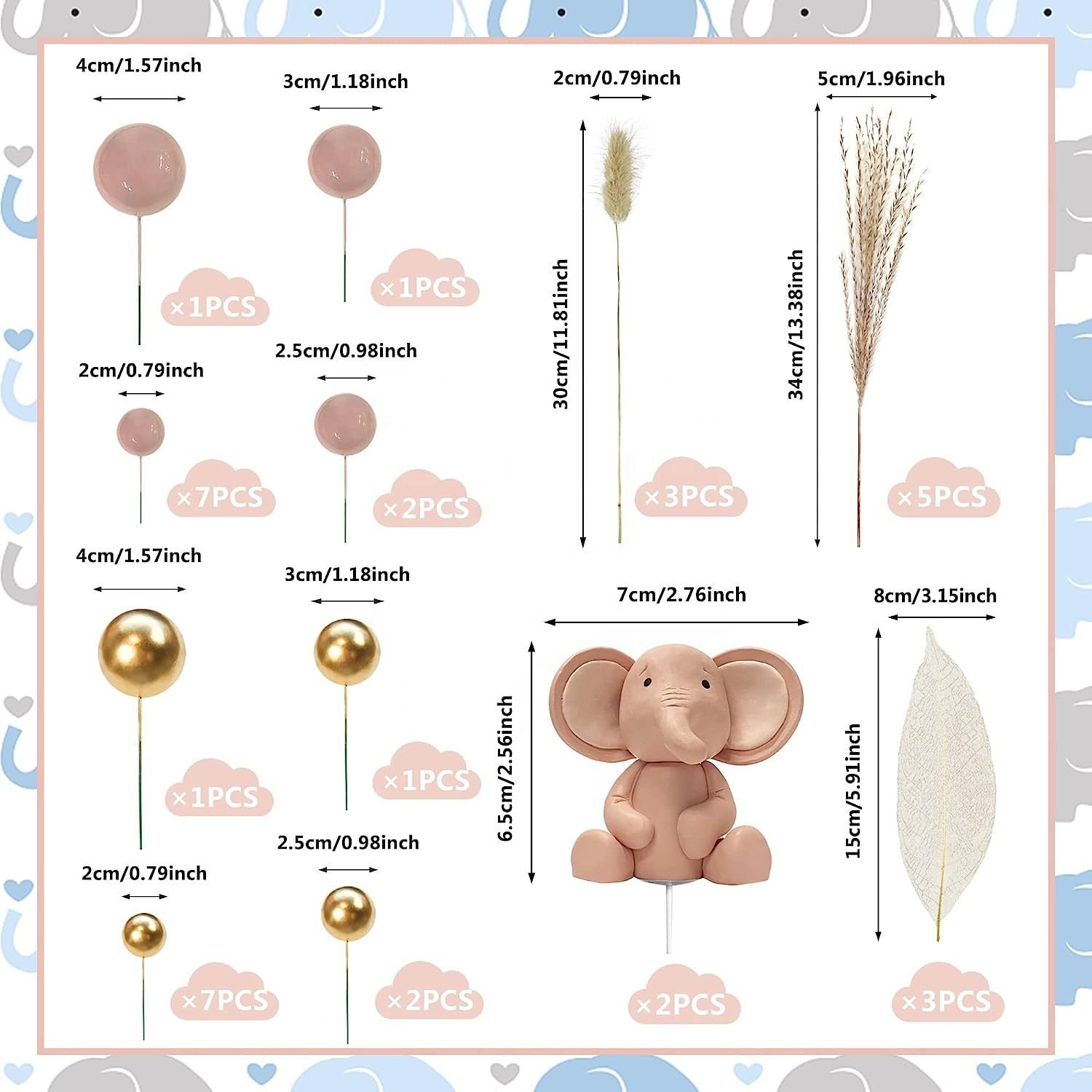 Cute elephant themed birthday baking accessories elephant cake topper for birthday cake decorating supplies