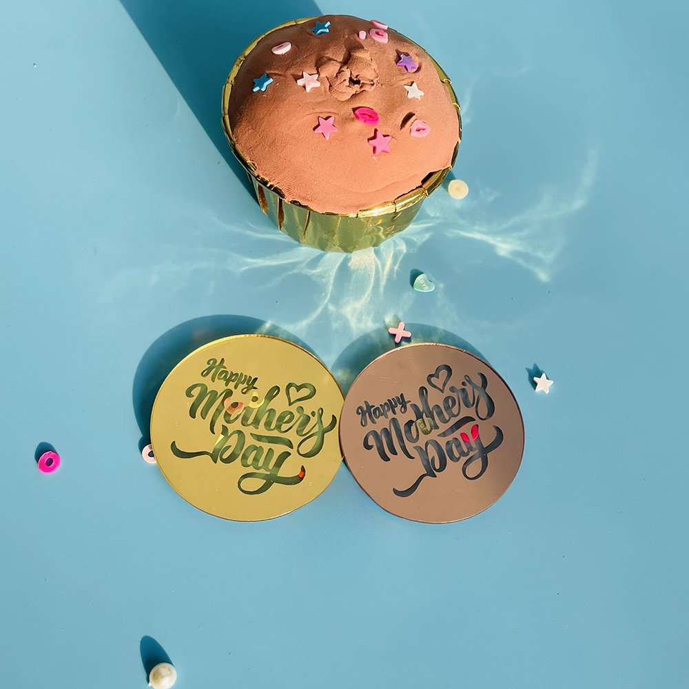5cm Round Mirror Silver Happy Mother's Day Acrylic Cupcake Toppers Engraved Cake Topper Cupcake Decorations Mother's Day Gifts