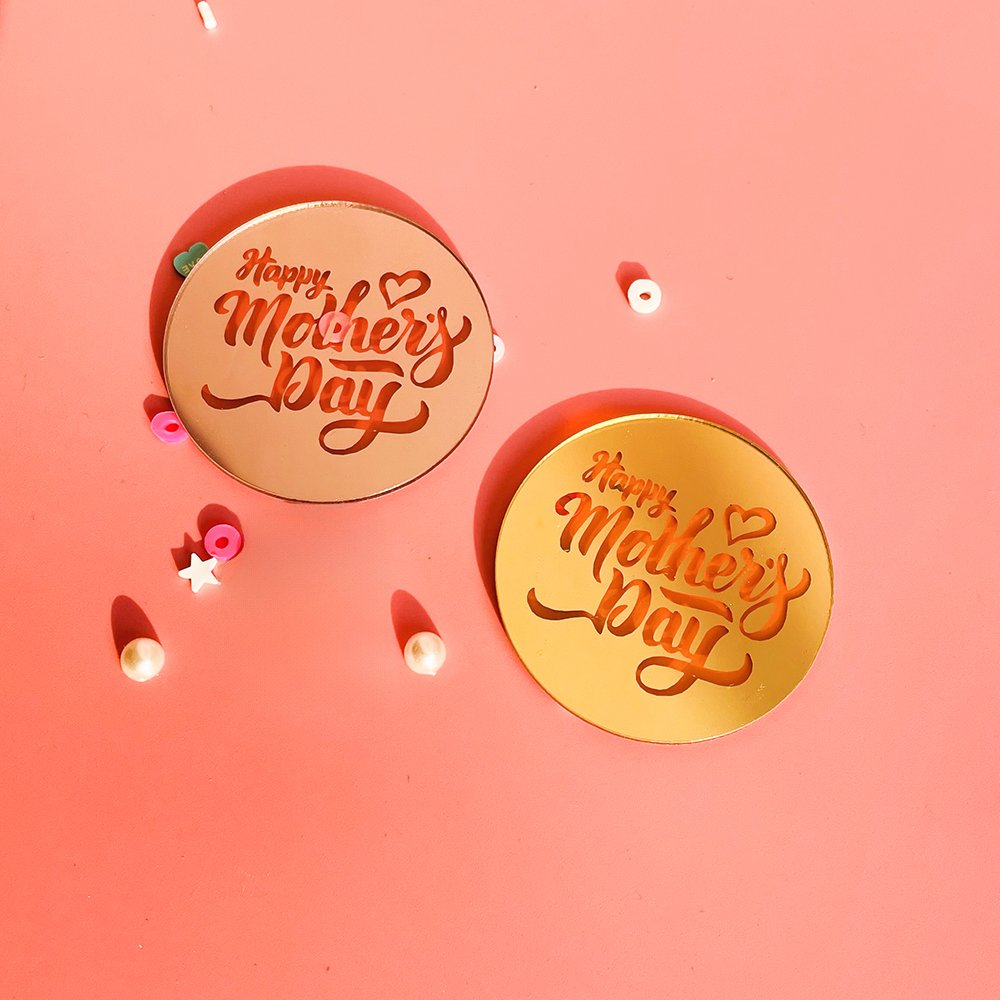 5cm Round Mirror Silver Happy Mother's Day Acrylic Cupcake Toppers Engraved Cake Topper Cupcake Decorations Mother's Day Gifts