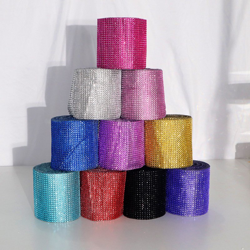 Wholesale Party Wedding Supplies Cheap Pink Blue White Diamante Mesh Ribbons for Wedding Cake Decoration mesh crystal ribbon