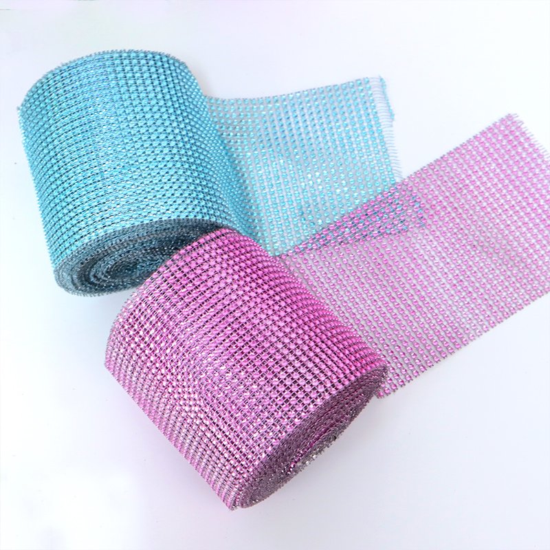 Wholesale Party Wedding Supplies Cheap Pink Blue White Diamante Mesh Ribbons for Wedding Cake Decoration mesh crystal ribbon