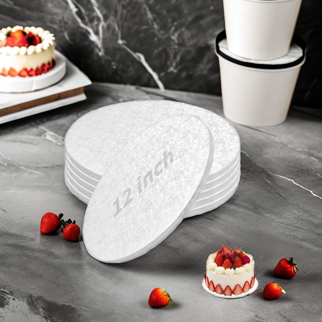 Round Cake Drums 12 Inch Cake Decorating Supplies White Corrugated Cardboard for Multi-Layer Cakes