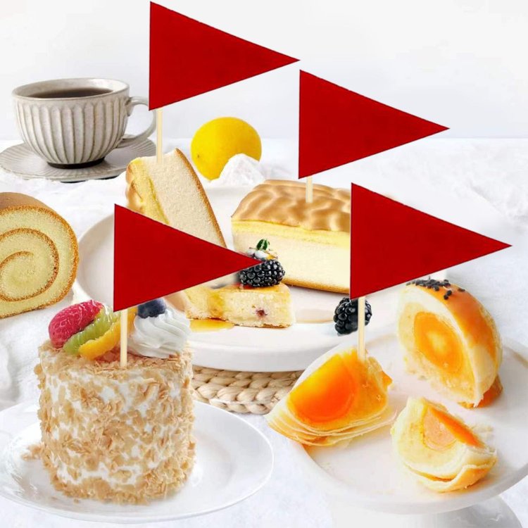 Mini Red Flag Toothpicks Triangle Cupcake Toppers Flags Solid Red DIY Decoration
