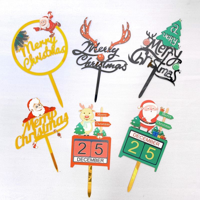 Christmas cake topper printed acrylic cake topper Santa Claus antler bakery dessert cake decorating supplies
