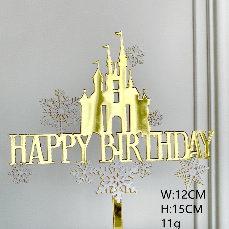 High Quality Baked Cake Decoration Happy Birthday Snowflake Castle Cake Plug-in Double Acrylic Cake Decoration