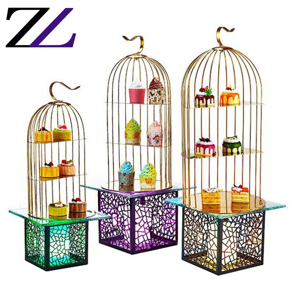 Golden stainless steel buffet decoration black dessert cupcake plates stand set afternoon high tea tools square cake stand