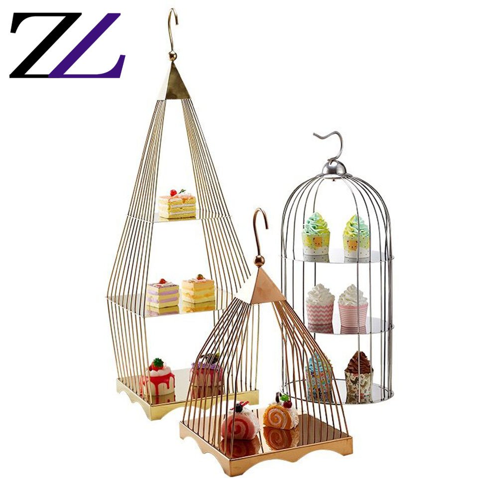Golden stainless steel buffet decoration black dessert cupcake plates stand set afternoon high tea tools square cake stand