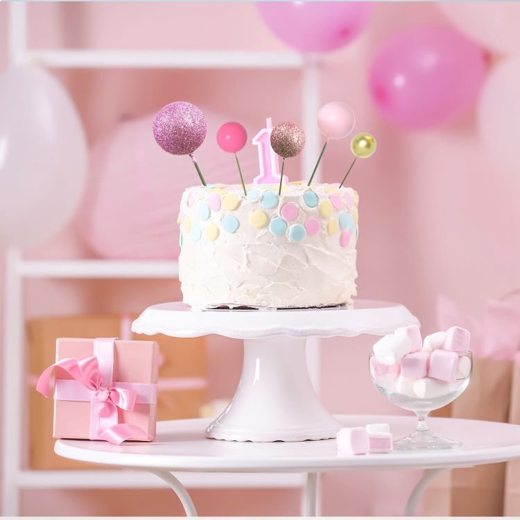 Glitter Pink Foam Ball Cake Topper Sticks Mini Faux Ball Cake Supplies Cake decoration for Baby Shower Birthday Decorations
