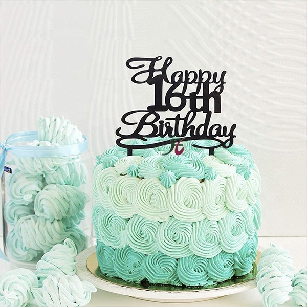 Happy 16th Birthday Cake Topper Black Acrylic Cake Topper Number 16 Sixteen Years Old Party Decoration Gifts
