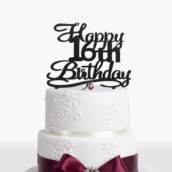 Happy 16th Birthday Cake Topper Black Acrylic Cake Topper Number 16 Sixteen Years Old Party Decoration Gifts